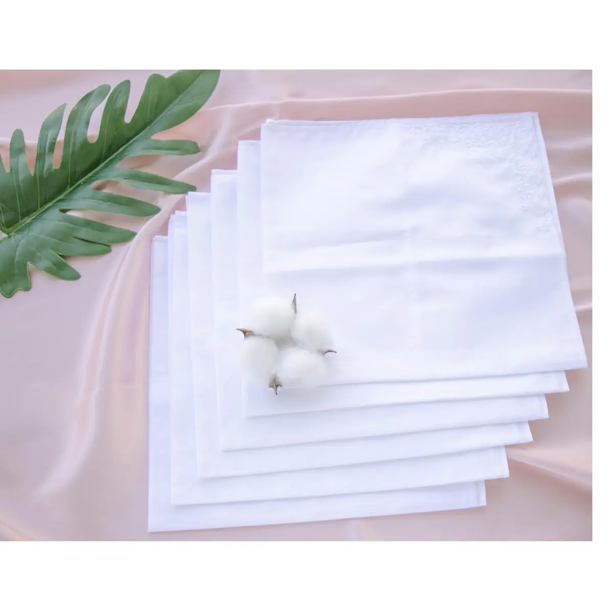 LACS Handkerchiefs Assorted Ladies Embroidered Cotton Handkerchiefs 9PCS | Soft, White Rose, Scalloped Edges - view 7