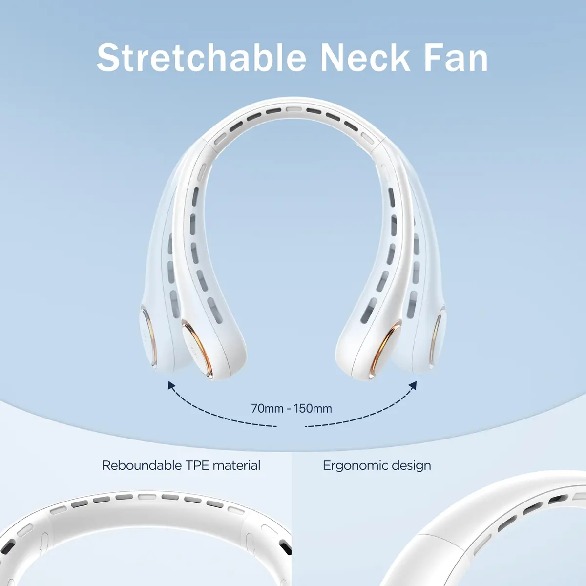 GULAKI Portable Neck Fan White | Hands Free Cooling with 4000mAh Battery (70-120c) - view 6