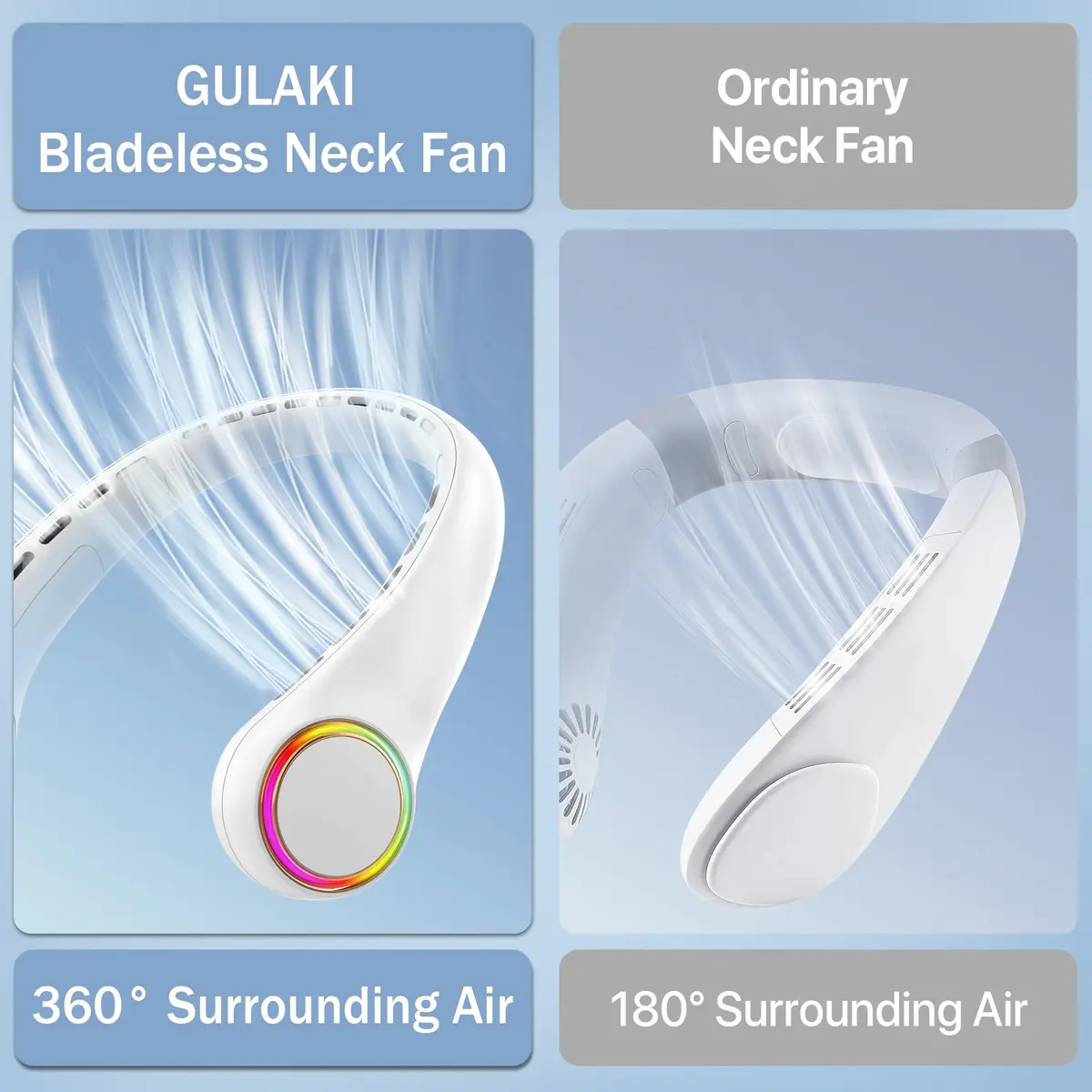 GULAKI Portable Neck Fan White | Hands Free Cooling with 4000mAh Battery (70-120c) - view 7