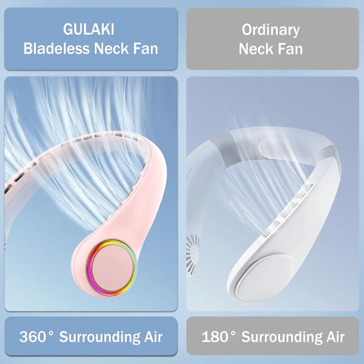 GULAKI Wearable Neck Fan with 4000mAh Battery & 64 Cool Lights | 3-Speed Rechargeable Personal Fan for Summer - view 7