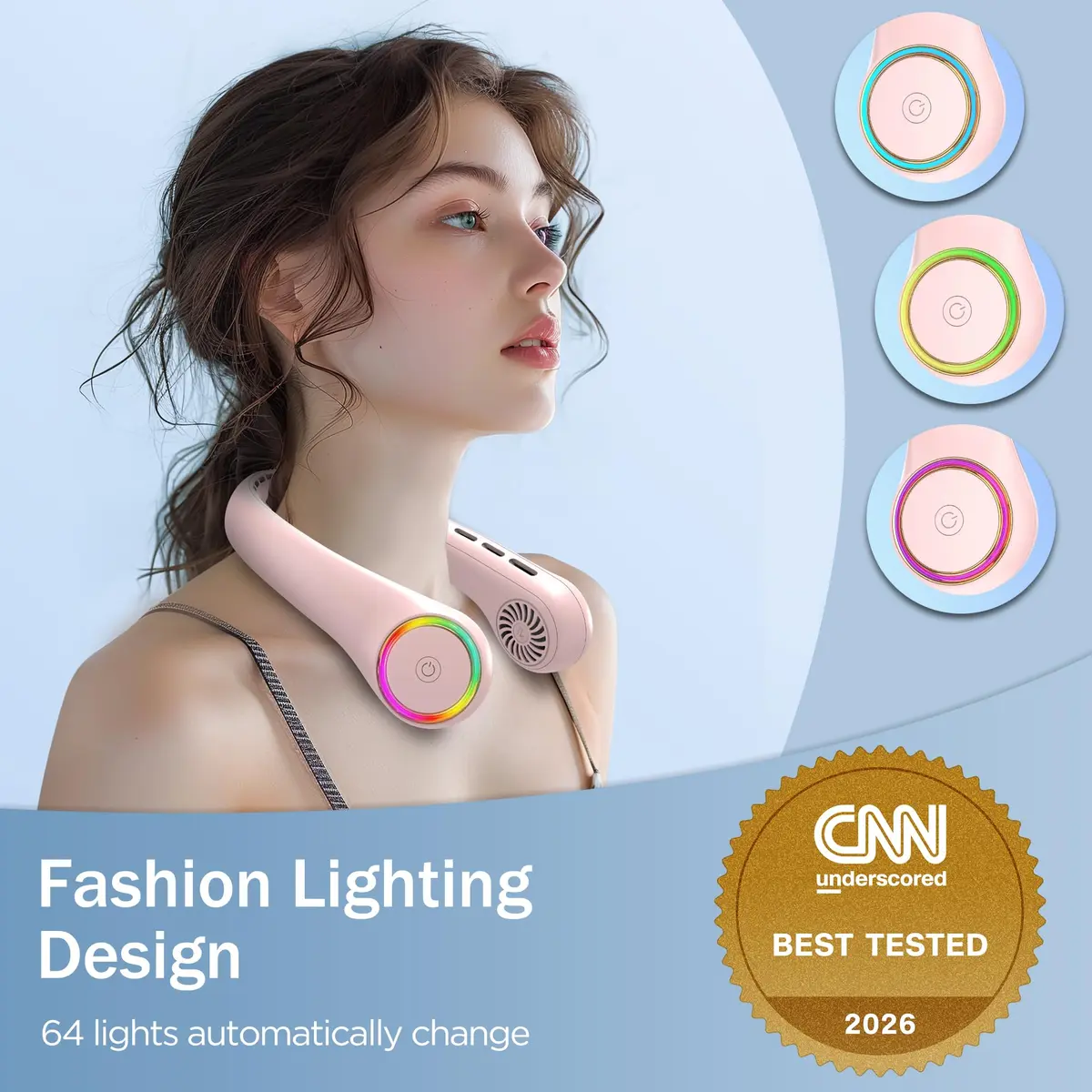 GULAKI Wearable Neck Fan with 4000mAh Battery & 64 Cool Lights | 3-Speed Rechargeable Personal Fan for Summer - view 4