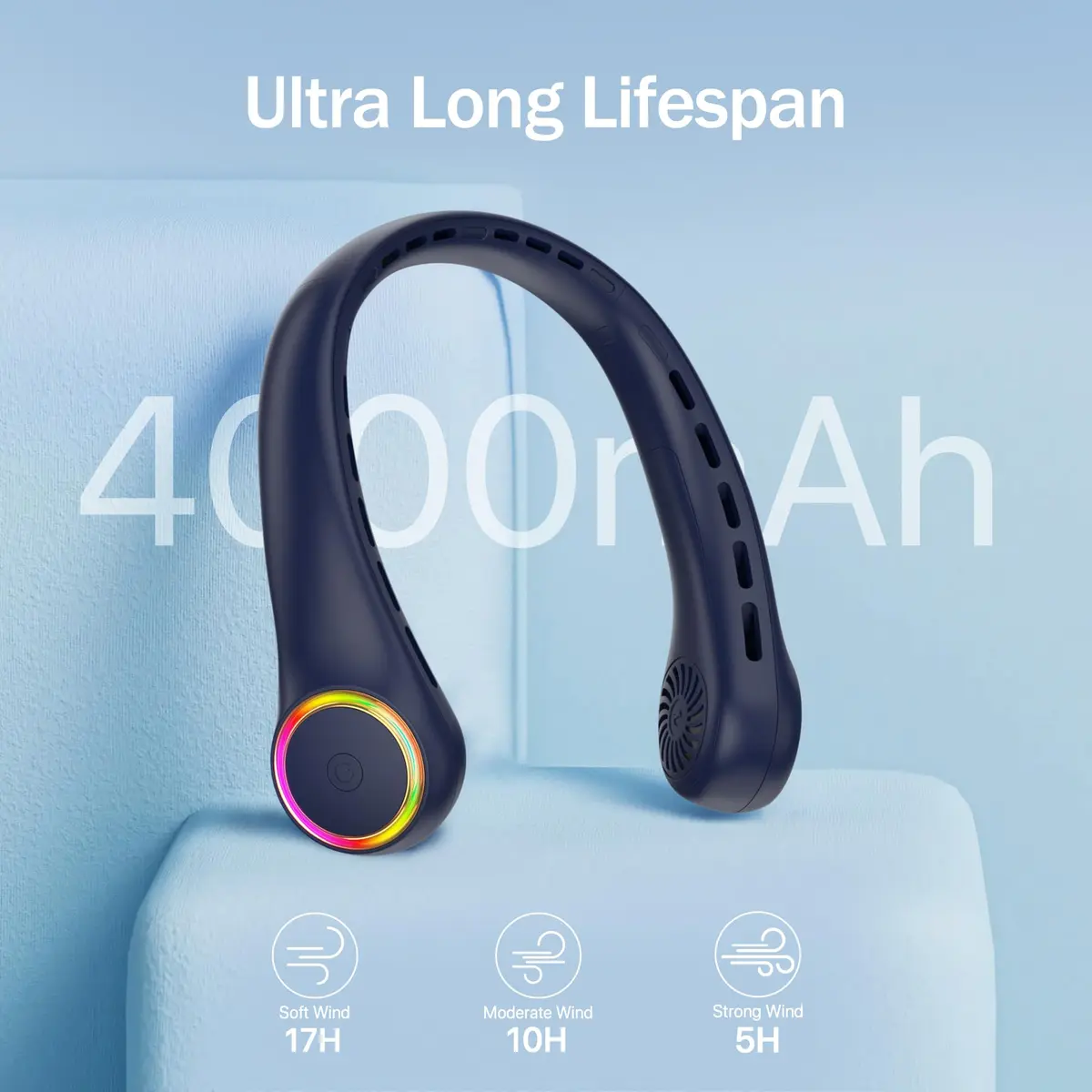 GULAKI Neck Fan Portable Fan with 5-17H Lifespan 4000mAh | Hands-Free Summer Cooling - view 3