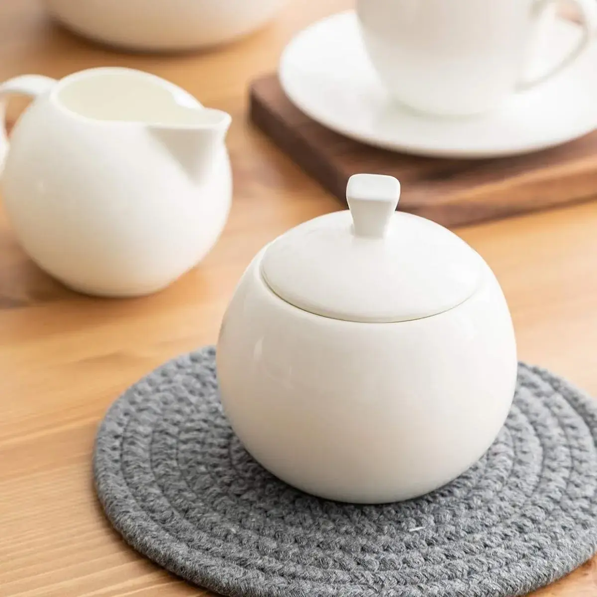 Bicuzat Pure White Fine Bone China Sugar Bowls Set 355ml (12 oz) | Classic Solid Design - view 6