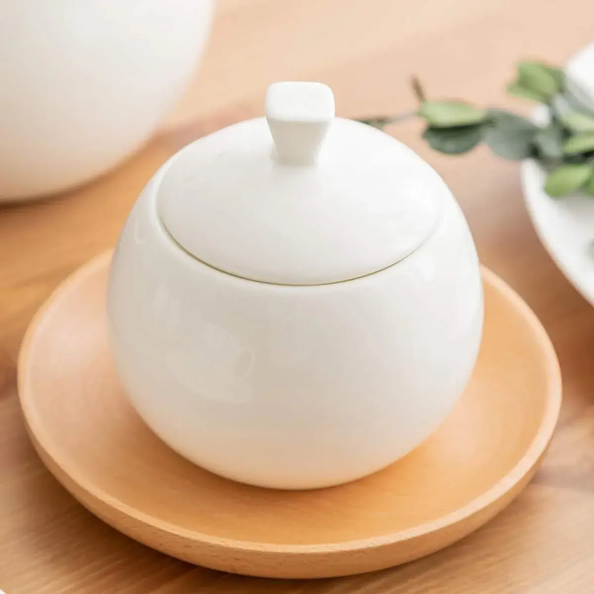 Bicuzat Pure White Fine Bone China Sugar Bowls Set 355ml (12 oz) | Classic Solid Design - view 3