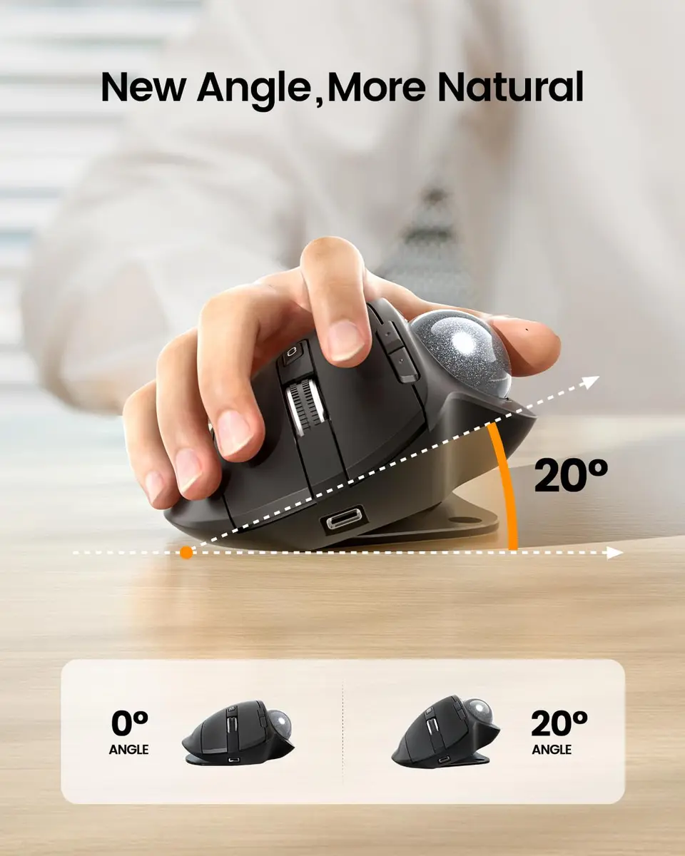 ProtoArc EM01 NL Wireless Trackball Mouse, Thumb Control, Silver | 5-Level DPI Adjustable, 3-Device Bluetooth & 2.4G Wireless - view 2