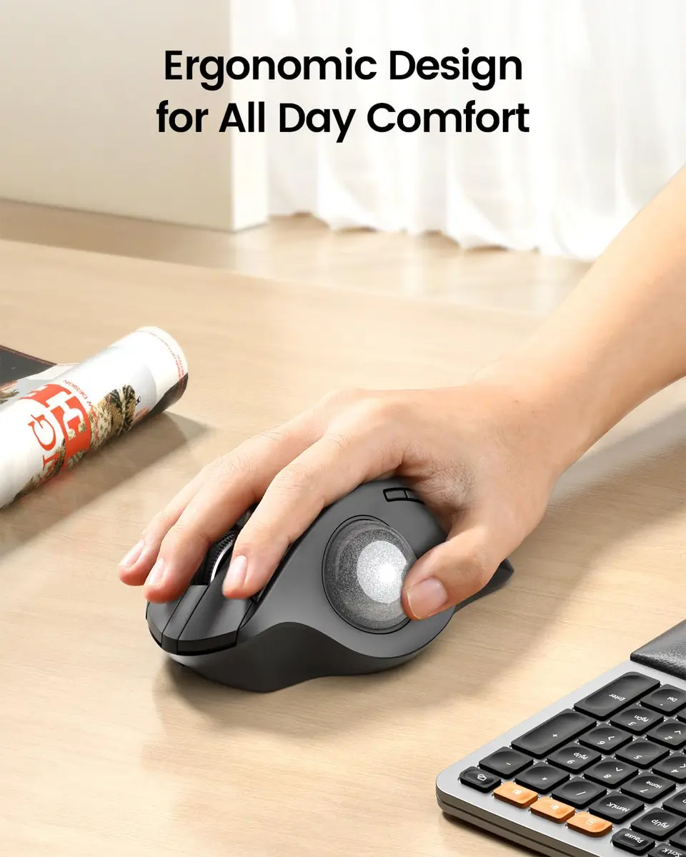 ProtoArc EM01 NL Wireless Trackball Mouse, Thumb Control, Silver | 5-Level DPI Adjustable, 3-Device Bluetooth & 2.4G Wireless - view 3