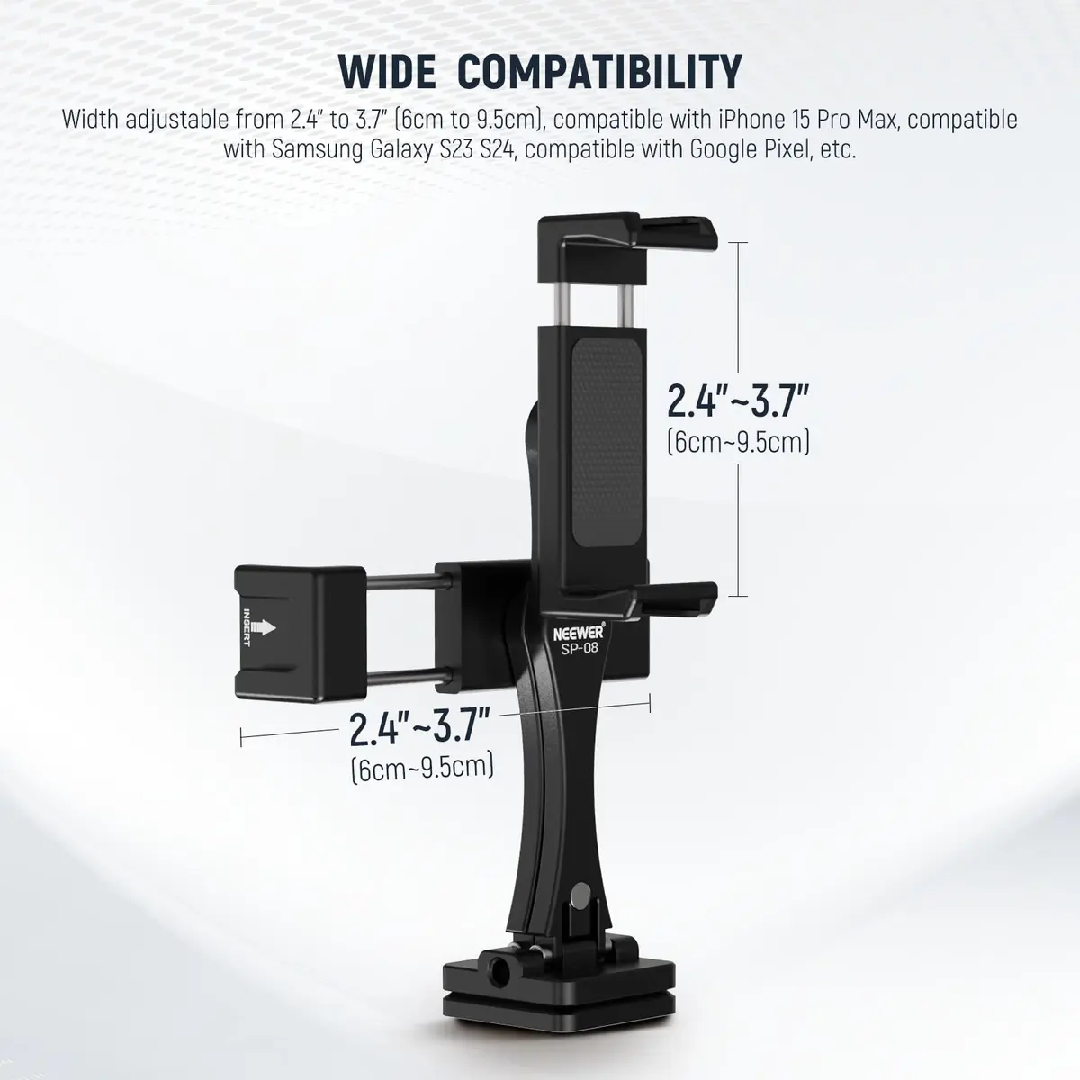 NEEWER Metal Phone Tripod Mount Adapter with Arca QR Base, 360° Rotatable Dual Cell Phone Clip Clamp Holder with 4 Cold Shoes Compatible with iPhone Samsung for Vlog Live Stream Video Recording - view 4