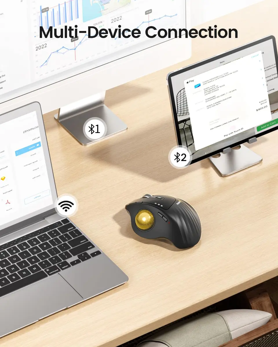 ProtoArc EM01 NL Wireless Trackball Mouse, Gold Ball, 12cm (4.7in) Length | Ergonomic Thumb Control for PC & Mac - view 4