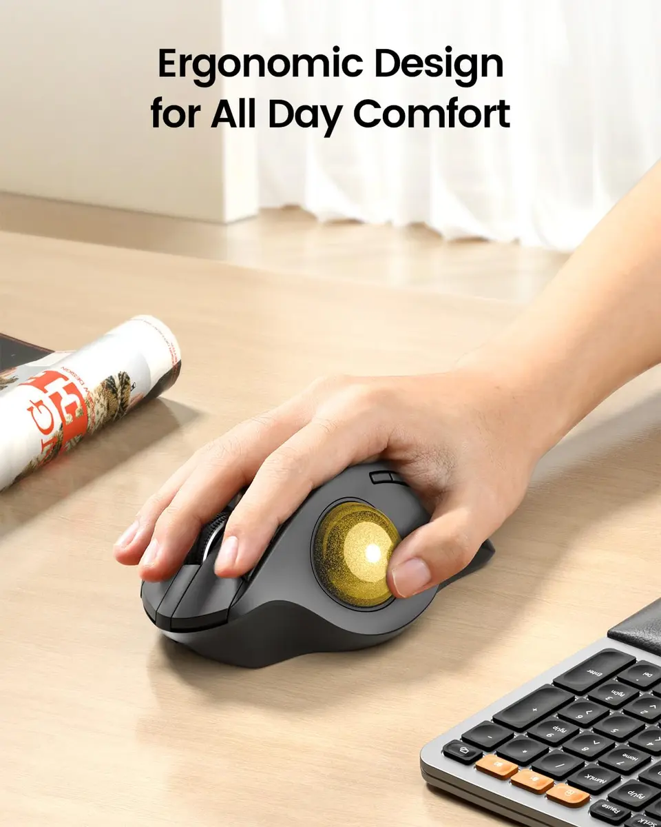 ProtoArc EM01 NL Wireless Trackball Mouse, Gold Ball, 12cm (4.7in) Length | Ergonomic Thumb Control for PC & Mac - view 3