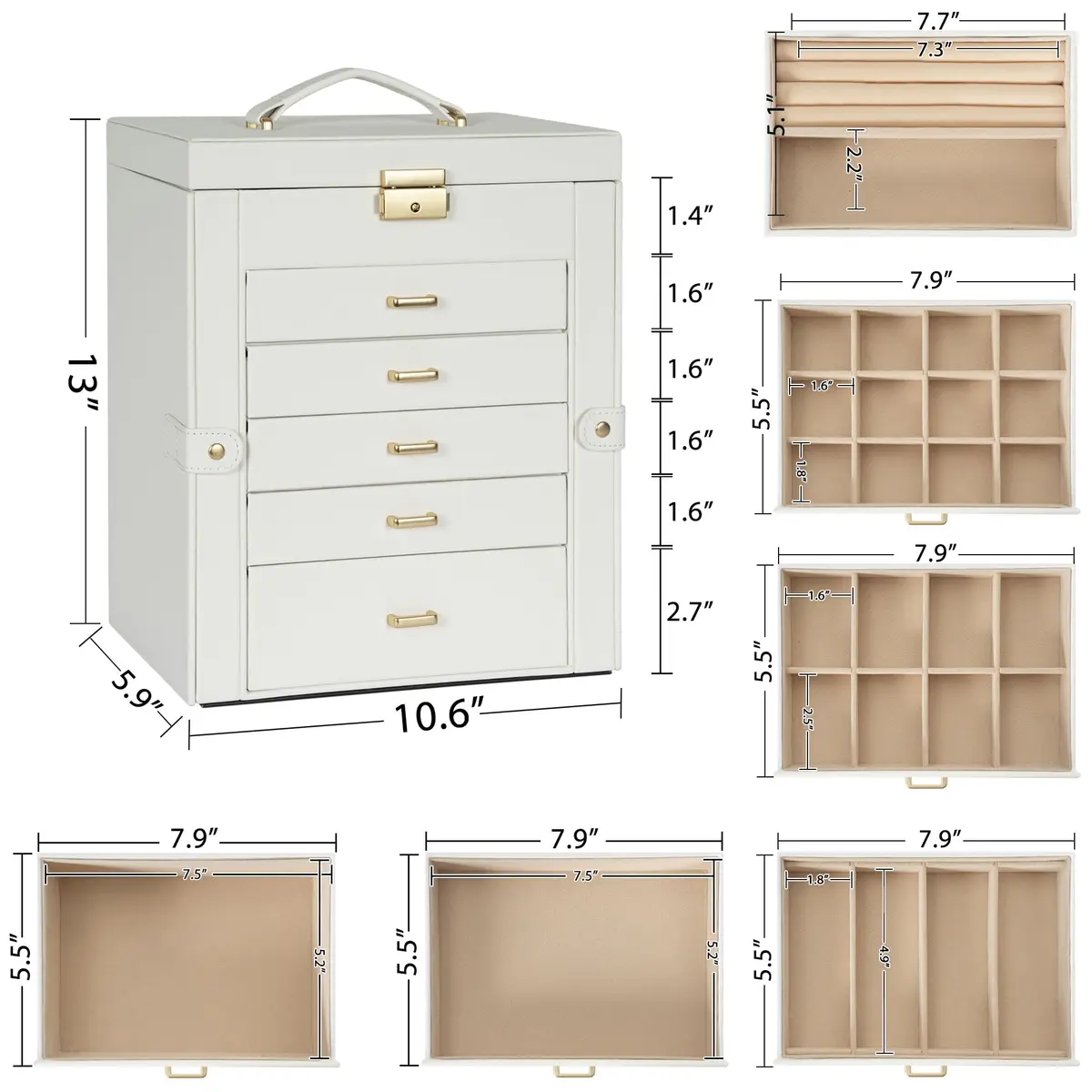AKOZLIN 6-Tier Jewelry Box 165.1cm (65in) | Lockable Organizer with 5 Drawers & Mirror - view 2