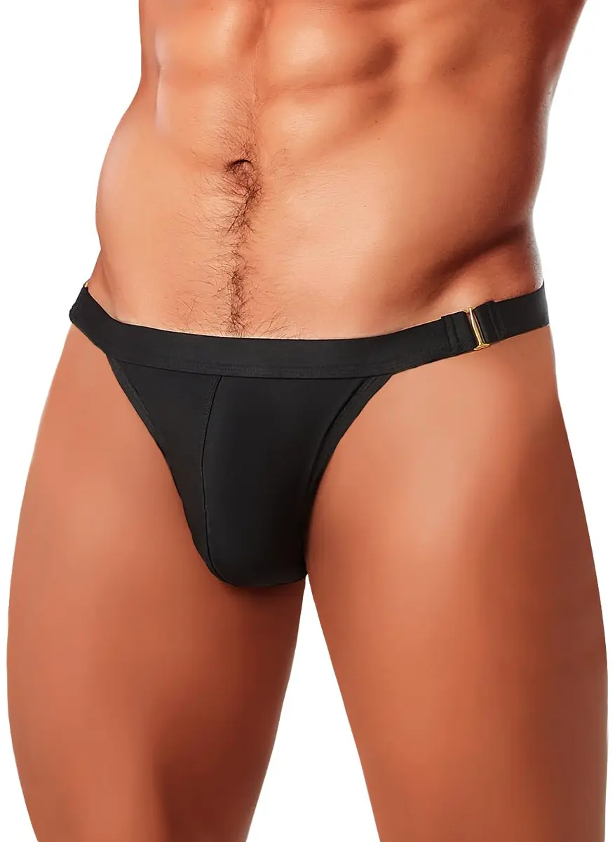 MIZOK Men's Sexy Solid Bikini Swimsuit 2.27kg (5lb) | Quick Dry Low Rise Swim Briefs with Metal Buckle Ring Black L - main product image