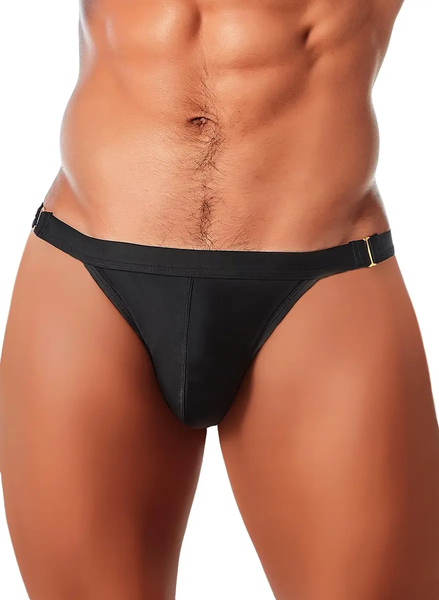 MIZOK Men's Sexy Solid Bikini Swimsuit 2.27kg (5lb) | Quick Dry Low Rise Swim Briefs with Metal Buckle Ring Black L - view 2