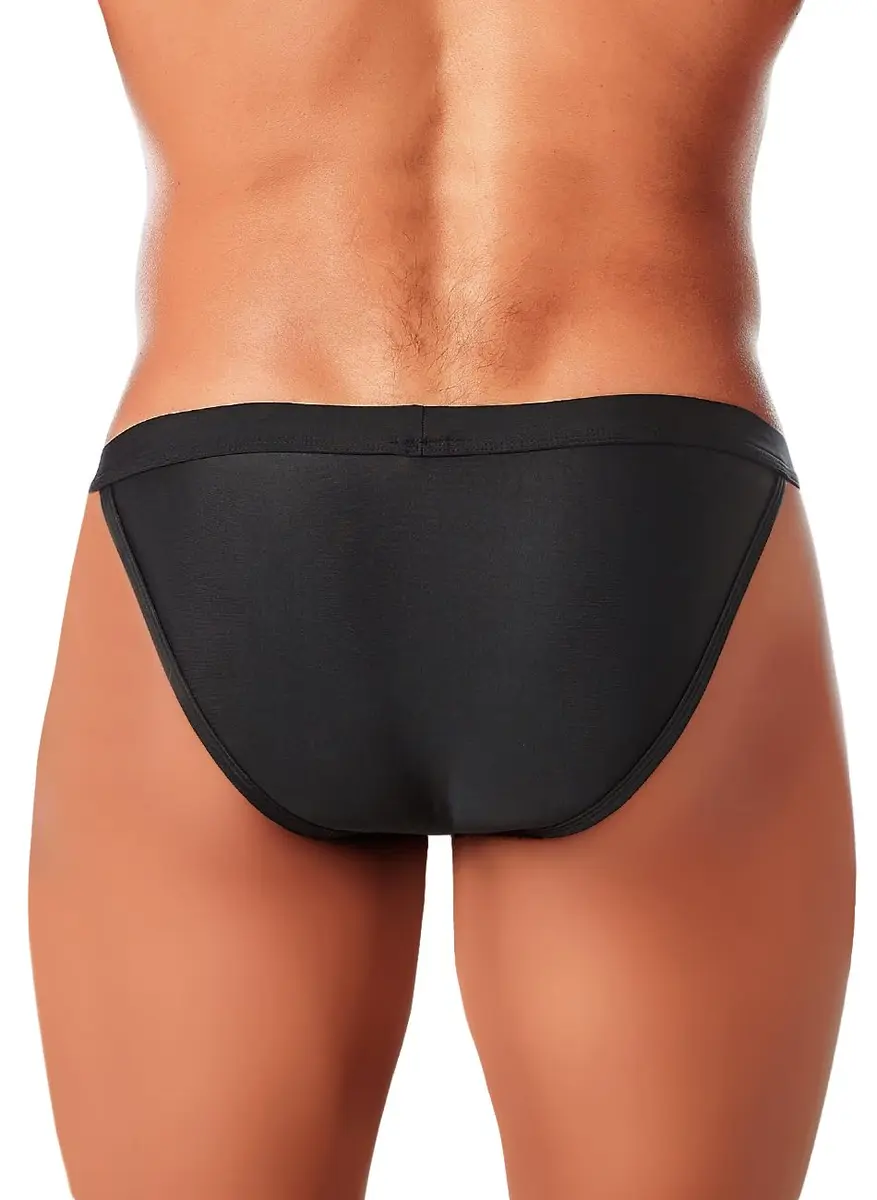 MIZOK Men's Sexy Solid Bikini Swimsuit 2.27kg (5lb) | Quick Dry Low Rise Swim Briefs with Metal Buckle Ring Black L - view 3
