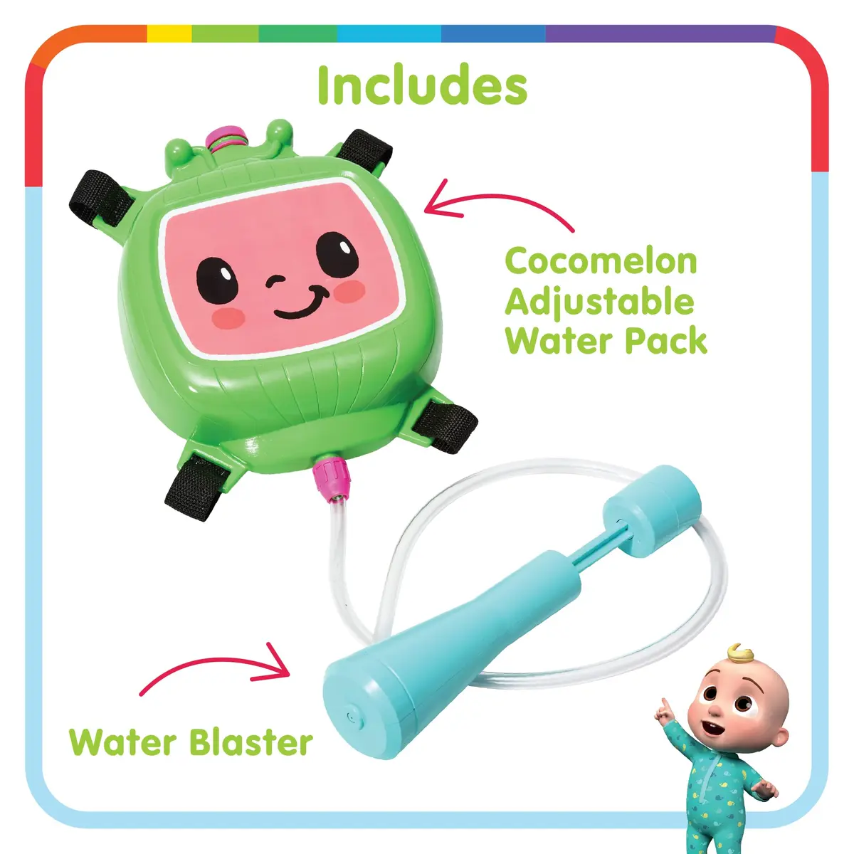 Little Kids Cocomelon Water Backpack Water Toy, Outdoor Water Blaster for Kids | Holds 33oz, Blasts 30ft, Adjustable Straps - view 2