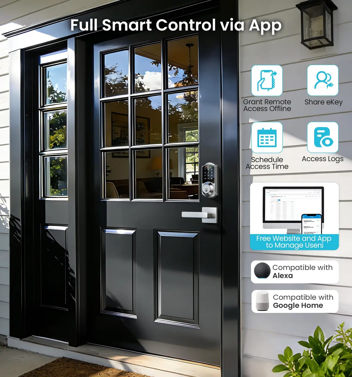 Veise VE07-L Fingerprint Smart Lock with Lever Handles Set, Satin Nickel | BHMA Grade 3 Certified, 8-in-1 Keyless Entry - view 5