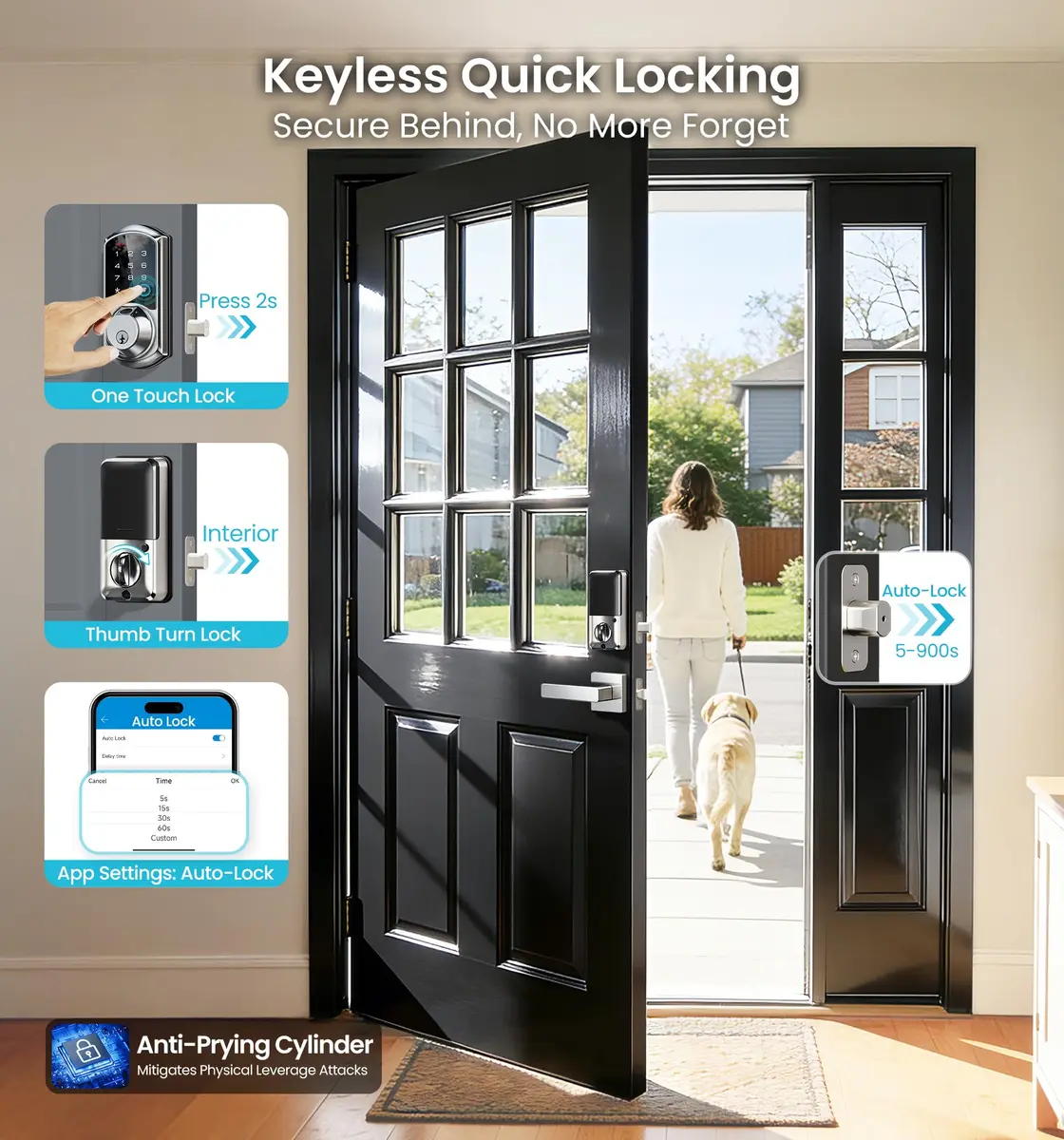 Veise VE07-L Fingerprint Smart Lock with Lever Handles Set, Satin Nickel | BHMA Grade 3 Certified, 8-in-1 Keyless Entry - view 8