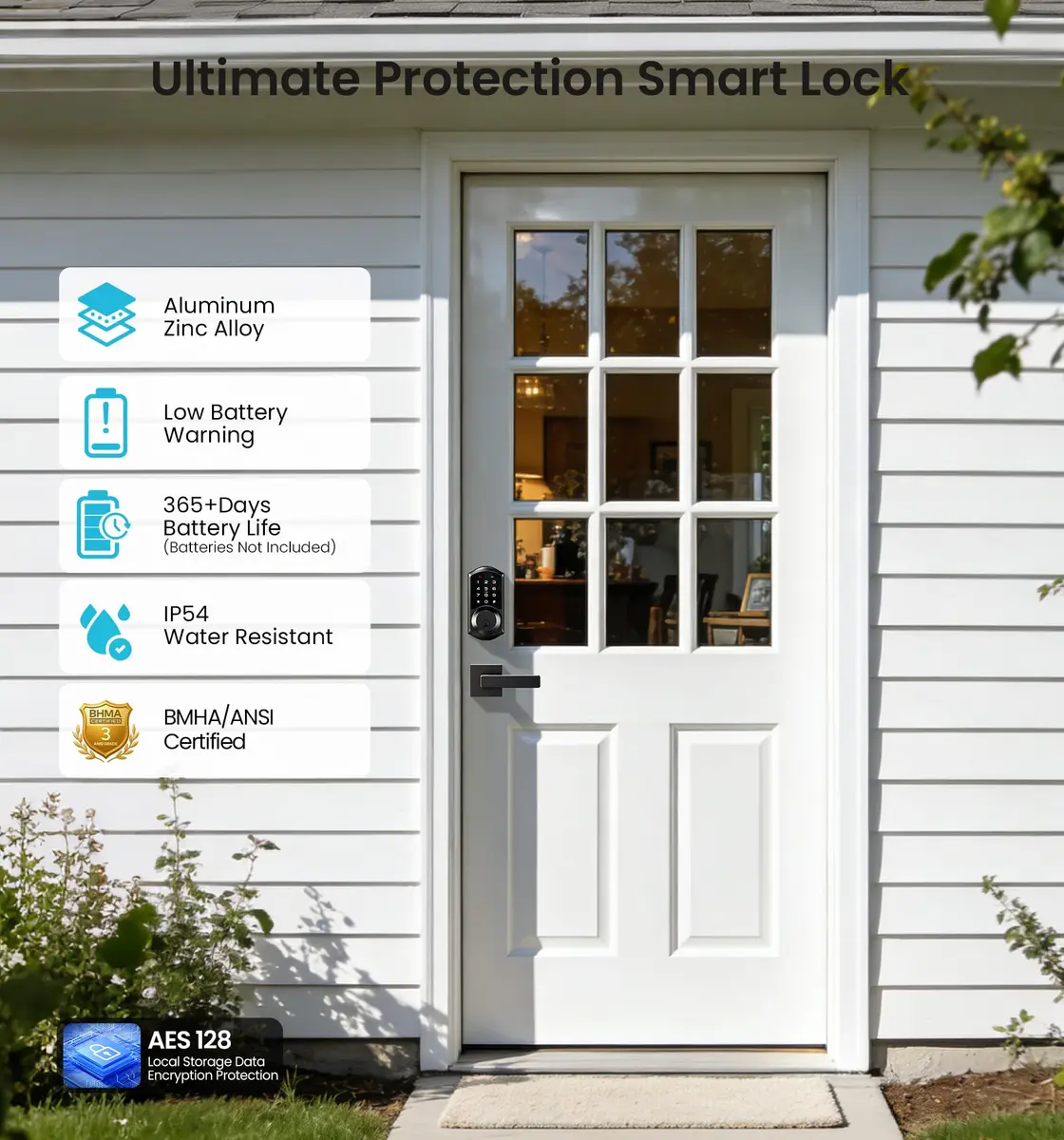 Veise VE06-L Smart Deadbolt Lock with 2 Lever Handle Set, Matte Black | App & Key Control - view 5