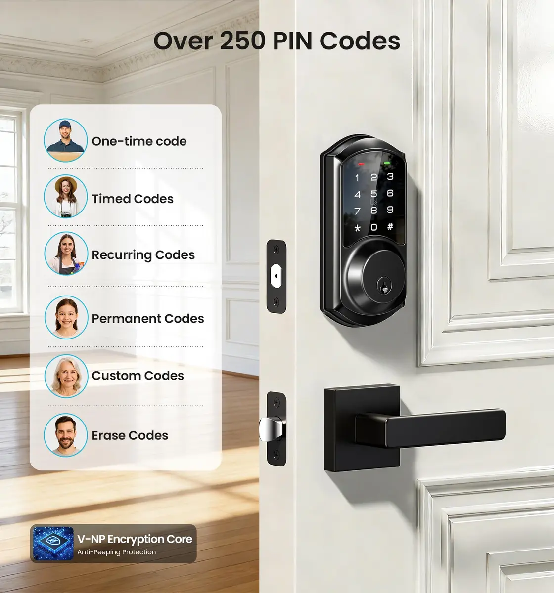 Veise VE06-L Smart Deadbolt Lock with 2 Lever Handle Set, Matte Black | App & Key Control - view 7
