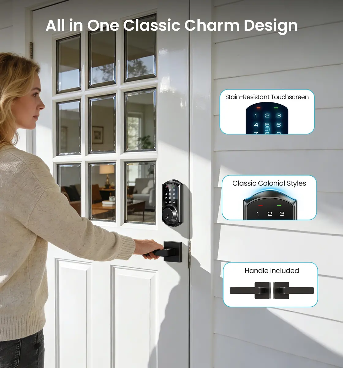 Veise VE06-L Smart Deadbolt Lock with 2 Lever Handle Set, Matte Black | App & Key Control - view 9