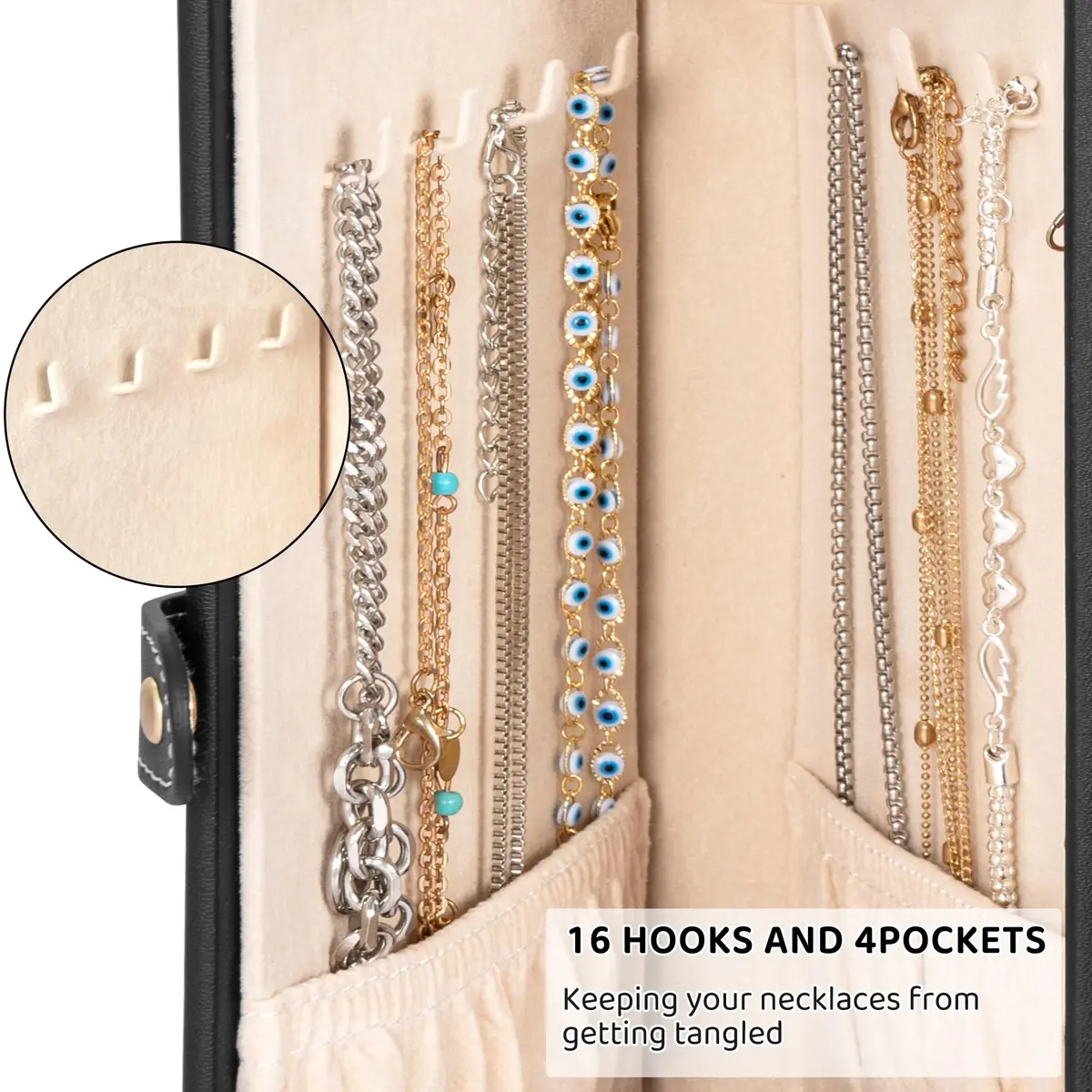 AKOZLIN 6-Tier Jewelry Box with 5 Drawers & Mirror | Lockable Black Leather Organizer for Rings, Necklaces, Bracelets - view 6