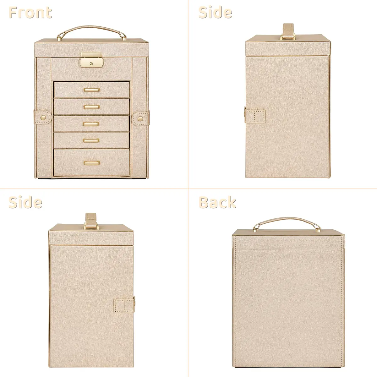 AKOZLIN 6-Tier Jewelry Box with 5 Drawers & Mirror | 2.71 kg (5.9"D x 8.3"W x 10.3"H) Champagne-Gold - view 6