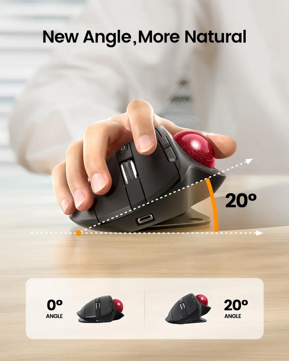 ProtoArc EM01 NL Wireless Trackball Mouse Red Ball | Ergonomic Thumb Control, Rechargeable, 3-Device Bluetooth & 2.4G - view 2
