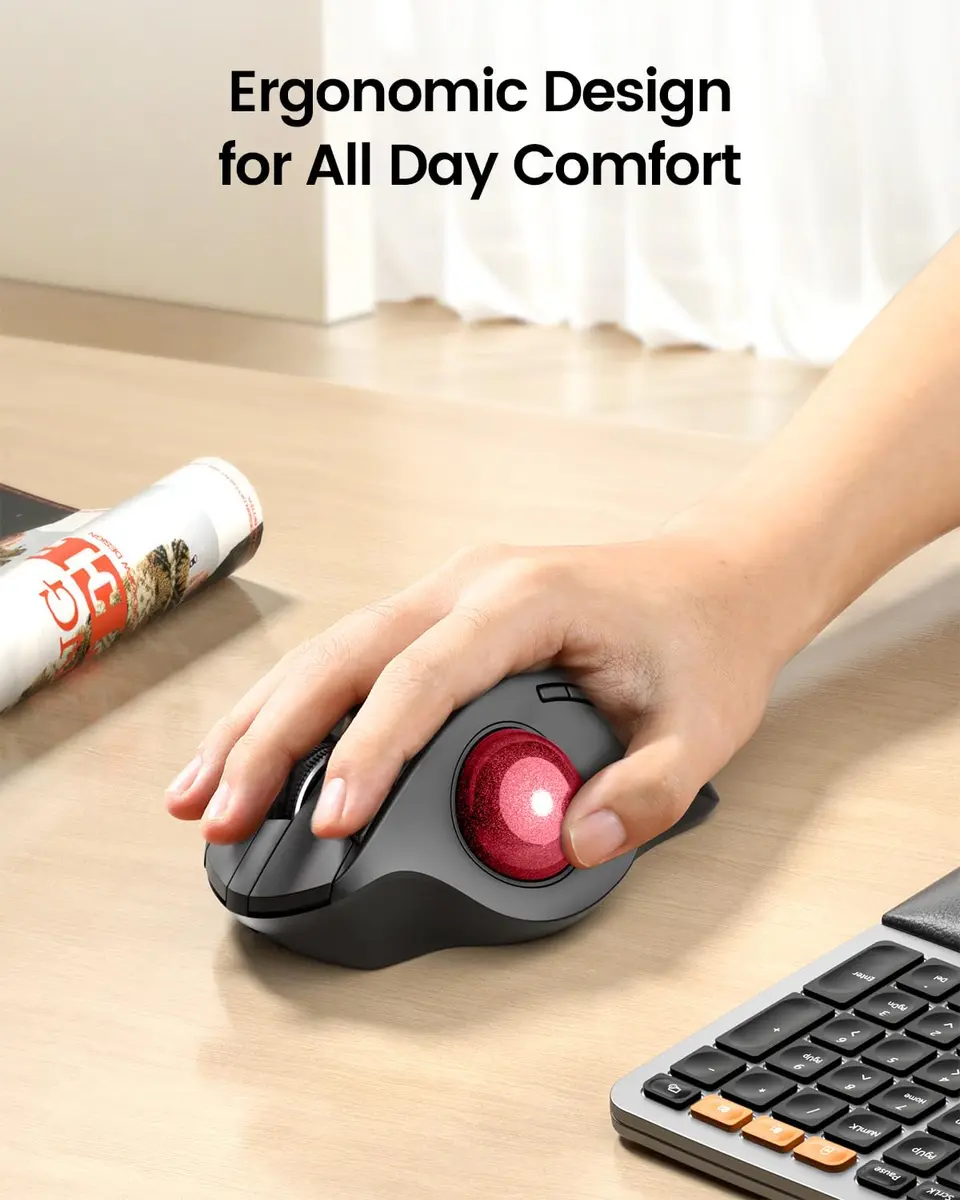 ProtoArc EM01 NL Wireless Trackball Mouse Red Ball | Ergonomic Thumb Control, Rechargeable, 3-Device Bluetooth & 2.4G - view 3