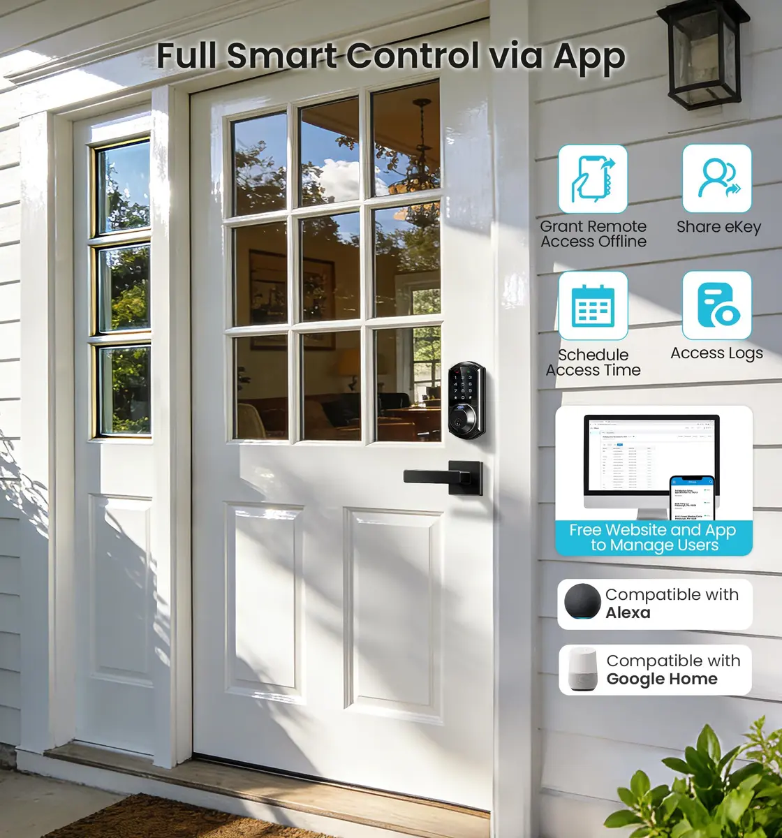 Veise VE07-L Fingerprint Smart Lock with Lever Handles Set, Matte Black | 8-in-1 Keyless Entry for Front Door - view 5