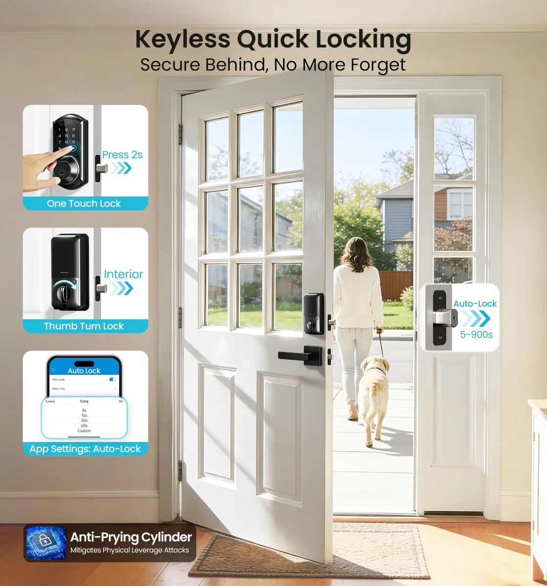 Veise VE07-L Fingerprint Smart Lock with Lever Handles Set, Matte Black | 8-in-1 Keyless Entry for Front Door - view 8