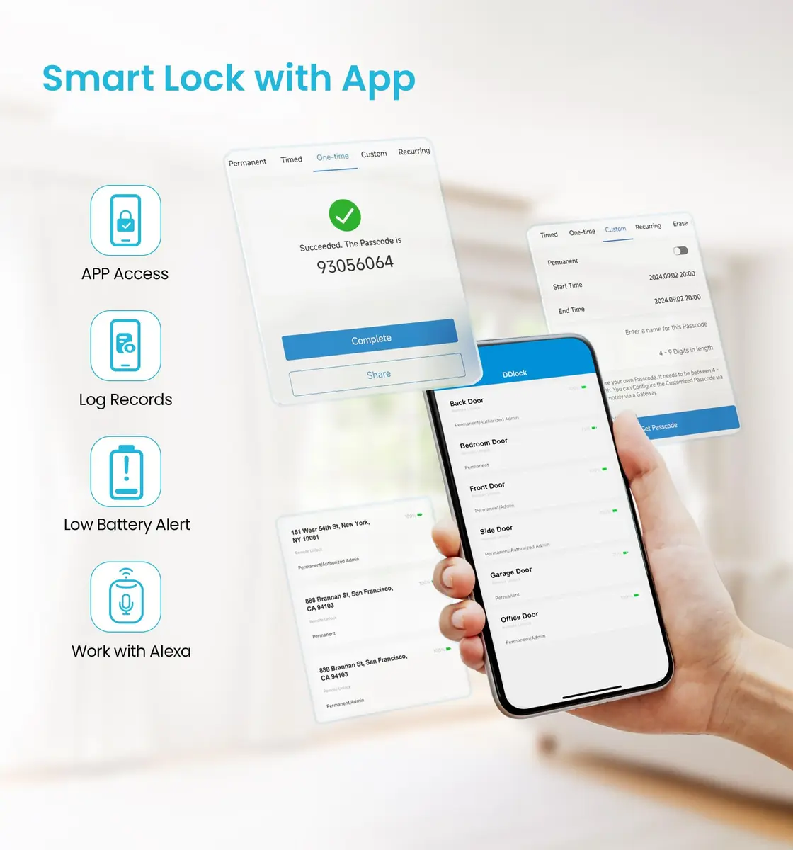 Veise VE06 Smart Lock for Front Door | App Control, Matte Black, Keypad, IP54 Water Resistance - view 6
