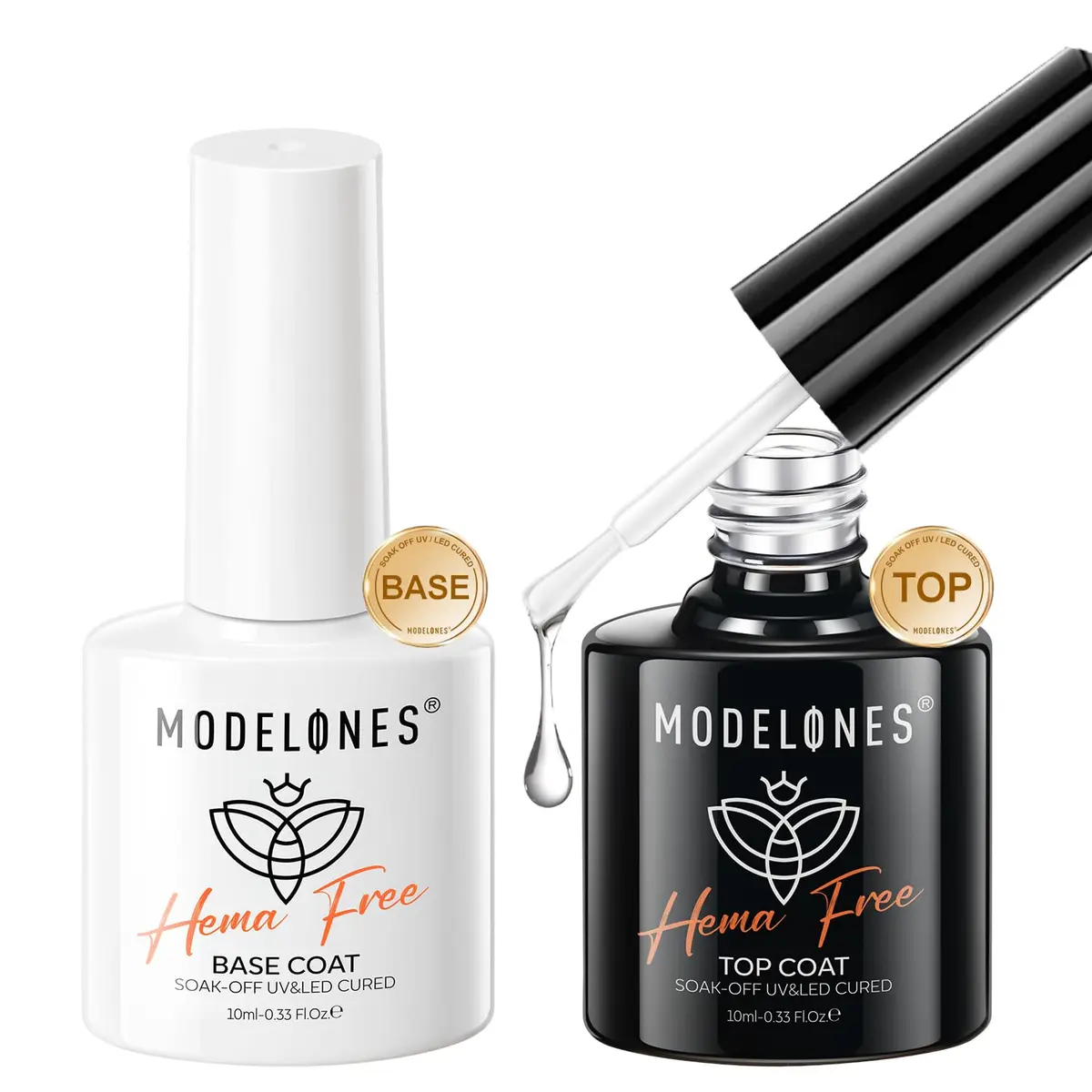 modelones HEMA Free Gel Top Base Coat Set 2 Pcs Clear Glossy UV Cure | Long-Lasting, Gentle Formula - main product image