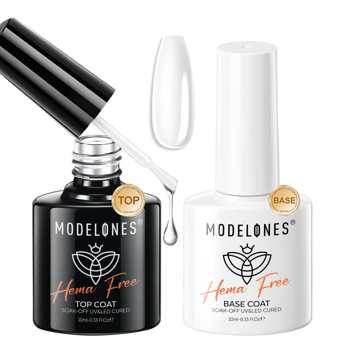 modelones HEMA Free Gel Top Base Coat Set 2 Pcs Clear Glossy UV Cure | Long-Lasting, Gentle Formula - view 9
