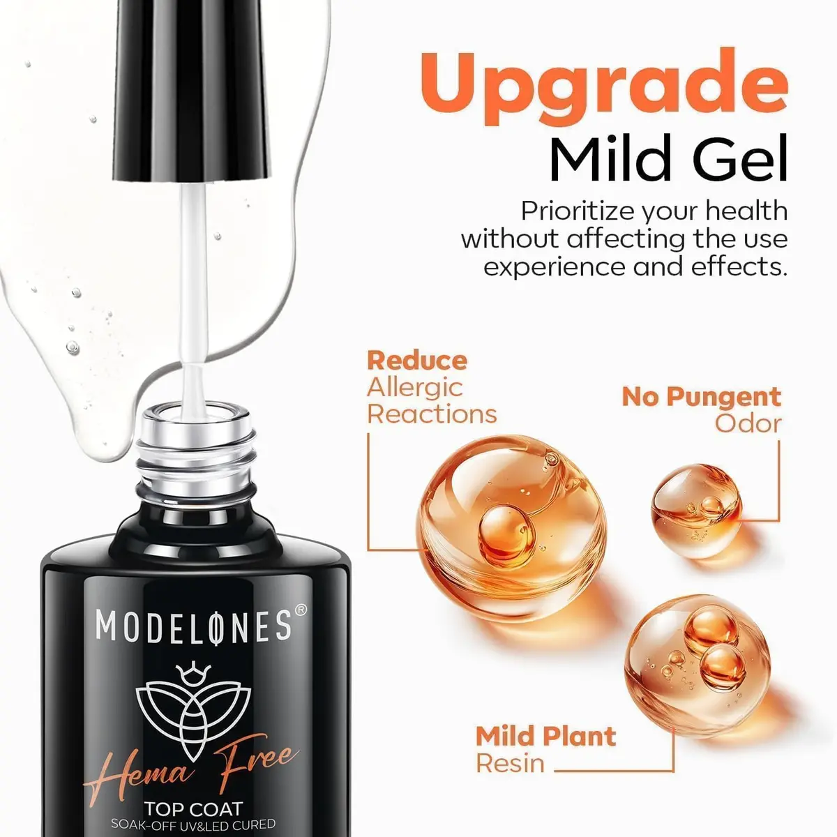 modelones HEMA Free Gel Top Base Coat Set 2 Pcs Clear Glossy UV Cure | Long-Lasting, Gentle Formula - view 2