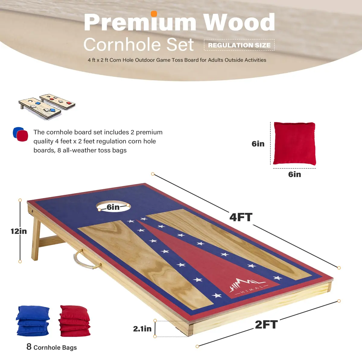 Himal Cornhole Board Set, 4 ft x 2 ft Regulation with 8 Toss Bags | Outdoor Game for Parties & BBQs - view 2