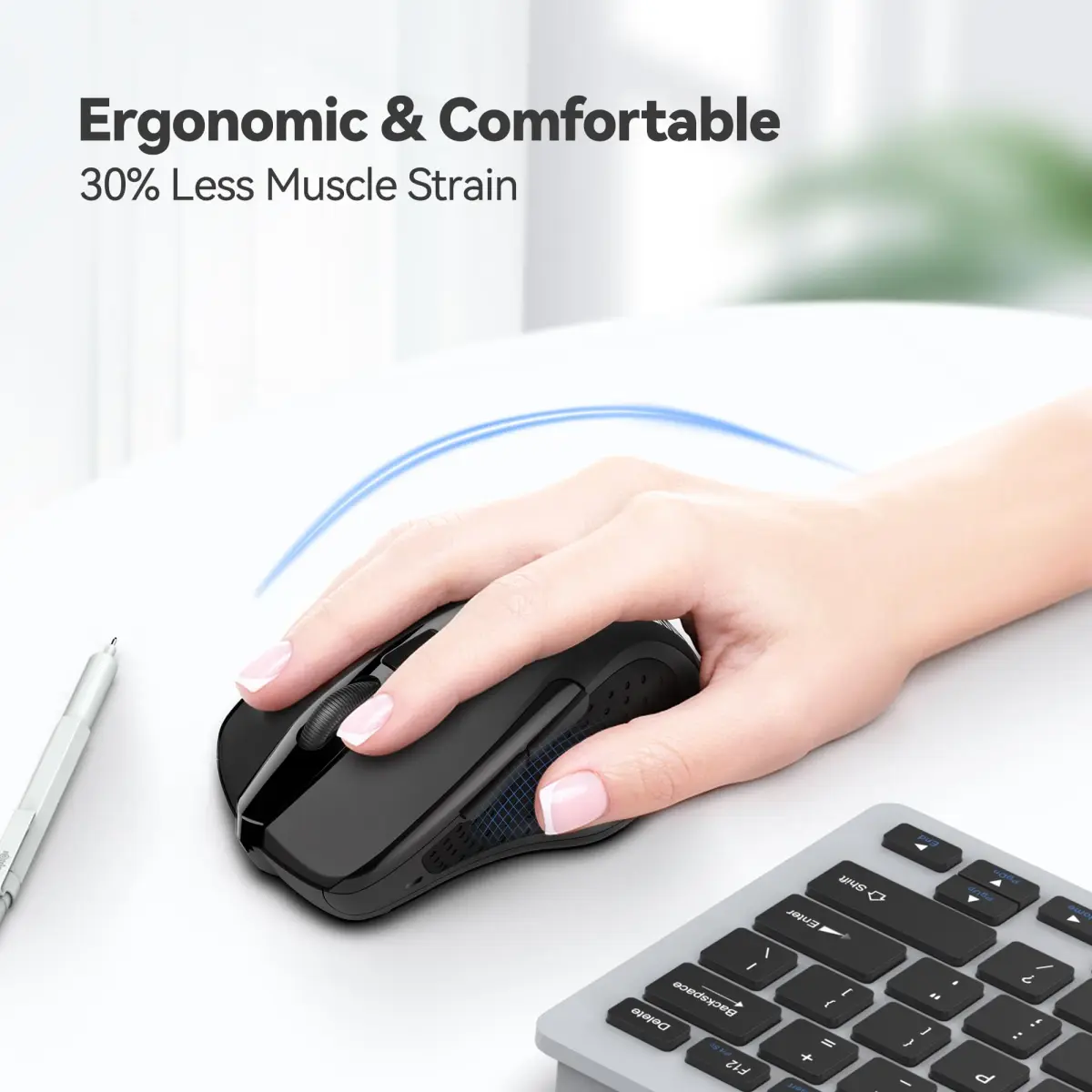 TECKNET M003 Wireless Mouse, Black, 2.4G Ergonomic Computer Mouse with 2600 DPI for Right-Handed Use - view 4