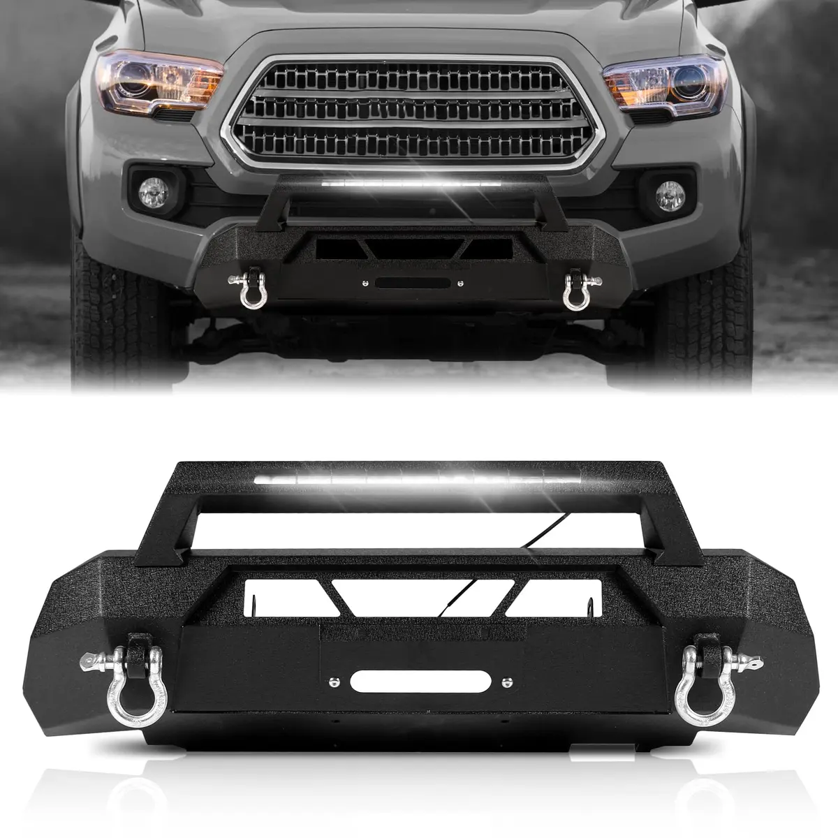Peforway Stubby Front Bumper for Toyota Tacoma 2016-2023 | Heavy Duty Steel, Winch Plate & LED Light Bar - main product image