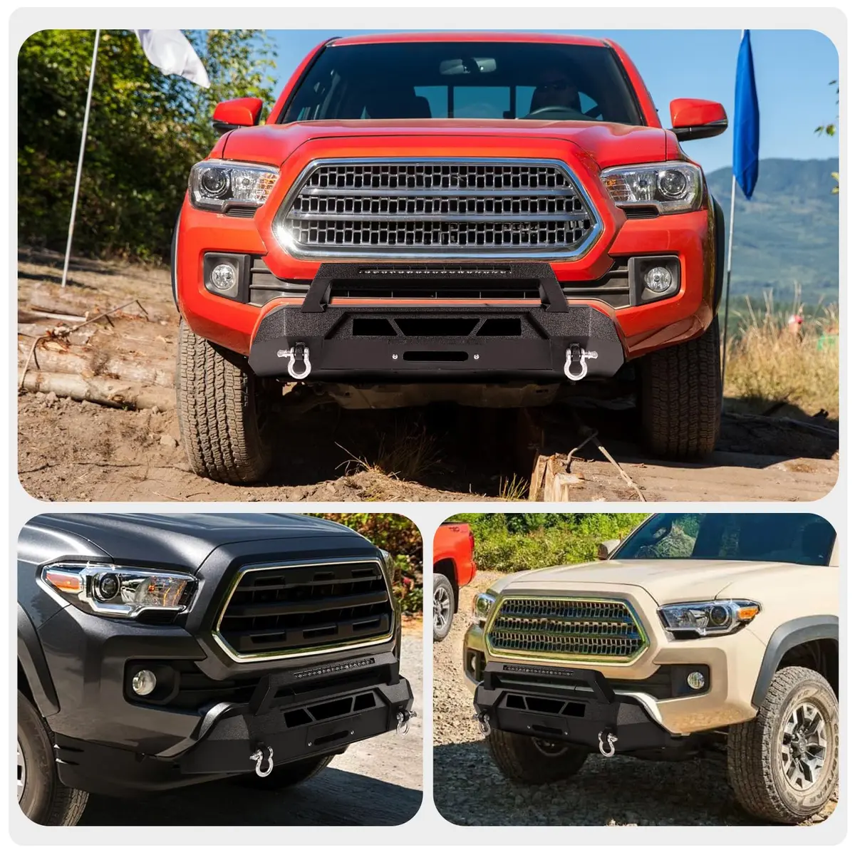 Peforway Stubby Front Bumper for Toyota Tacoma 2016-2023 | Heavy Duty Steel, Winch Plate & LED Light Bar - view 6