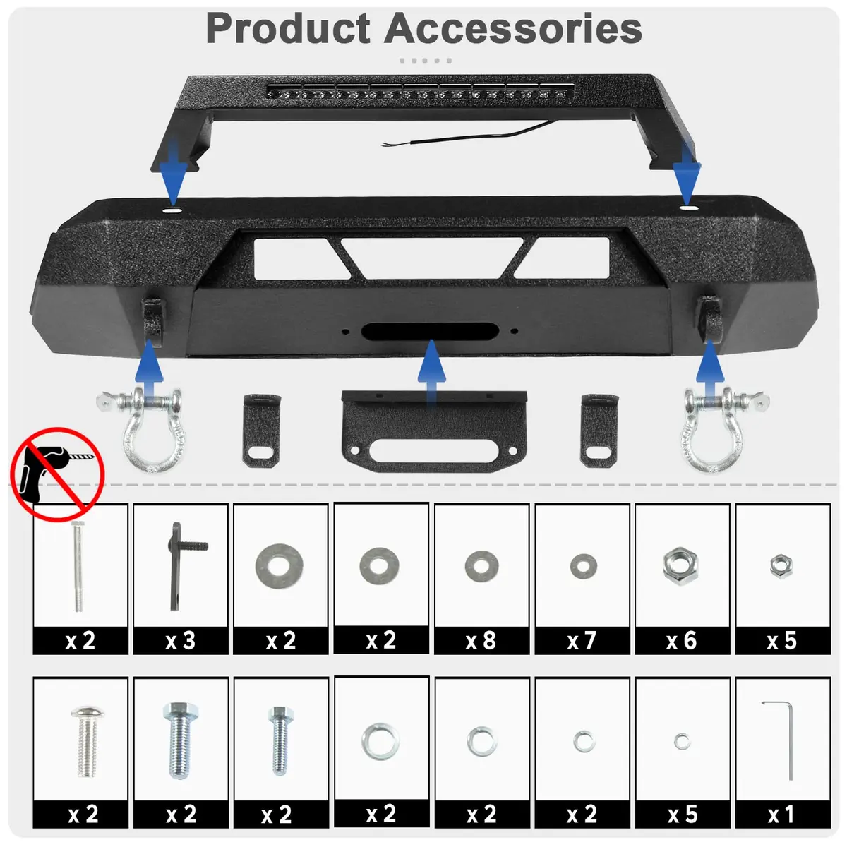 Peforway Stubby Front Bumper for Toyota Tacoma 2016-2023 | Heavy Duty Steel, Winch Plate & LED Light Bar - view 7
