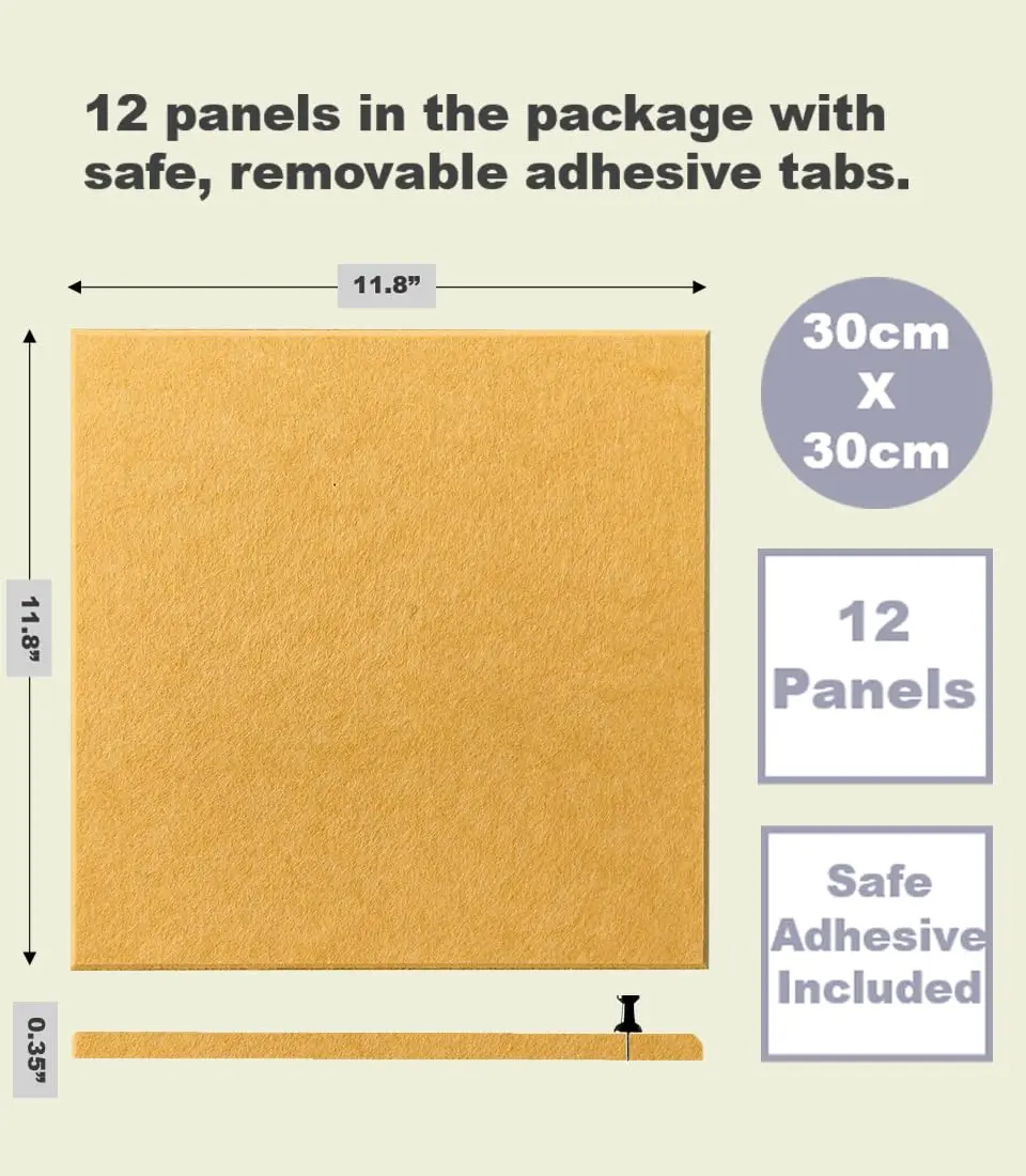 DECORITA Felt Wall Tiles Pinboard 12-Pack Mustard | Seamless, Dust-Free Alternative to Cork Boards - view 2