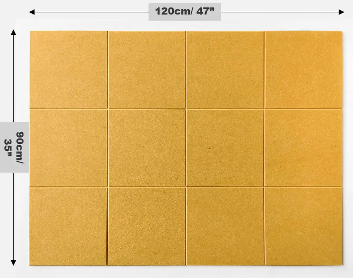 DECORITA Felt Wall Tiles Pinboard 12-Pack Mustard | Seamless, Dust-Free Alternative to Cork Boards - view 3