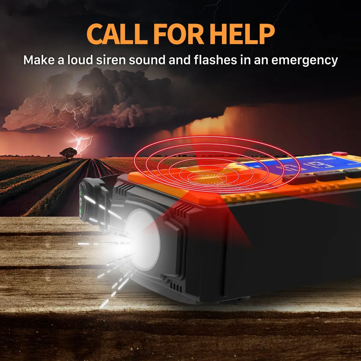 FosPower D8 Emergency Weather Radio 37000mWh (10000mAh) Power Bank, AM/FM/NOAA, Solar/Crank/USB Charging, SOS Alarm & Flashlight (Orange) - view 5