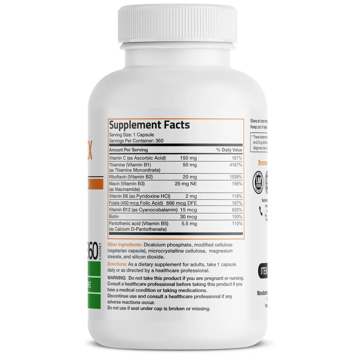 Bronson Vitamin B Complex with Vitamin C Vegetarian Capsules, 360 Count | Supports Energy & Immunity - view 2