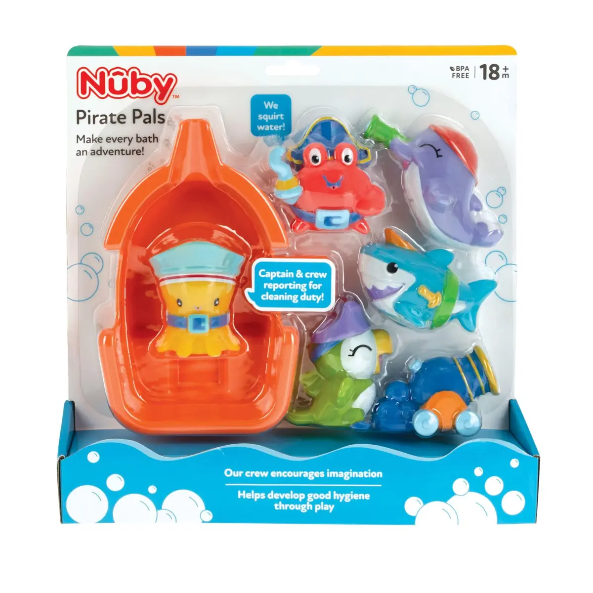 Nuby Pirate Pals Bath Toy Set with Floating Boat and 4 Squirters | Interactive Learning for 18+ Months - view 5