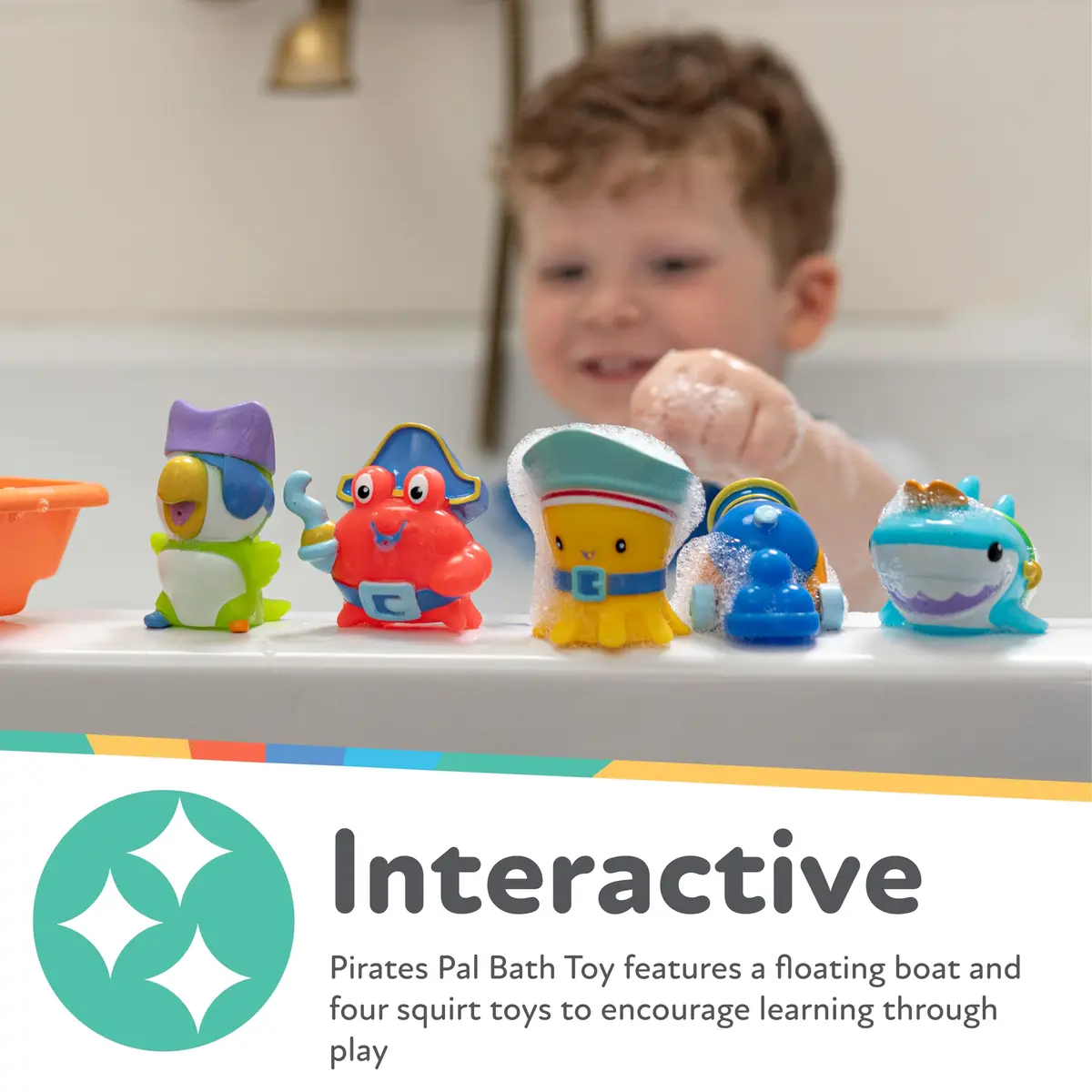 Nuby Pirate Pals Bath Toy Set with Floating Boat and 4 Squirters | Interactive Learning for 18+ Months - view 2