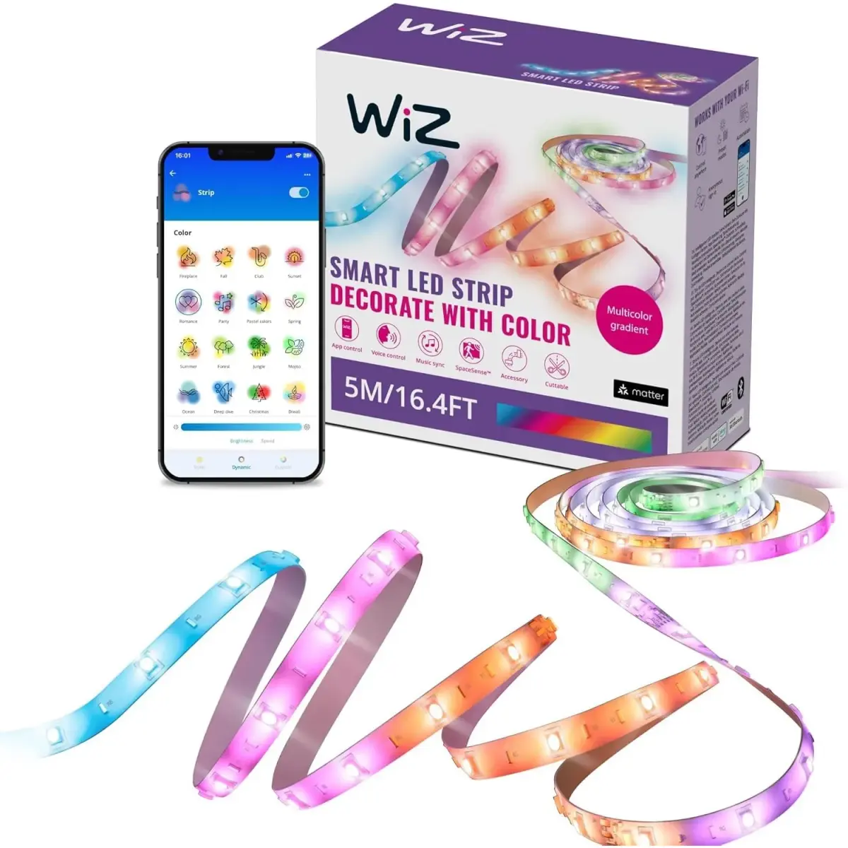 WiZ Connected 16.4 ft RGBIC LED Light Strip | Flowing Multicolor, App/Voice Control, Cuttable - main product image