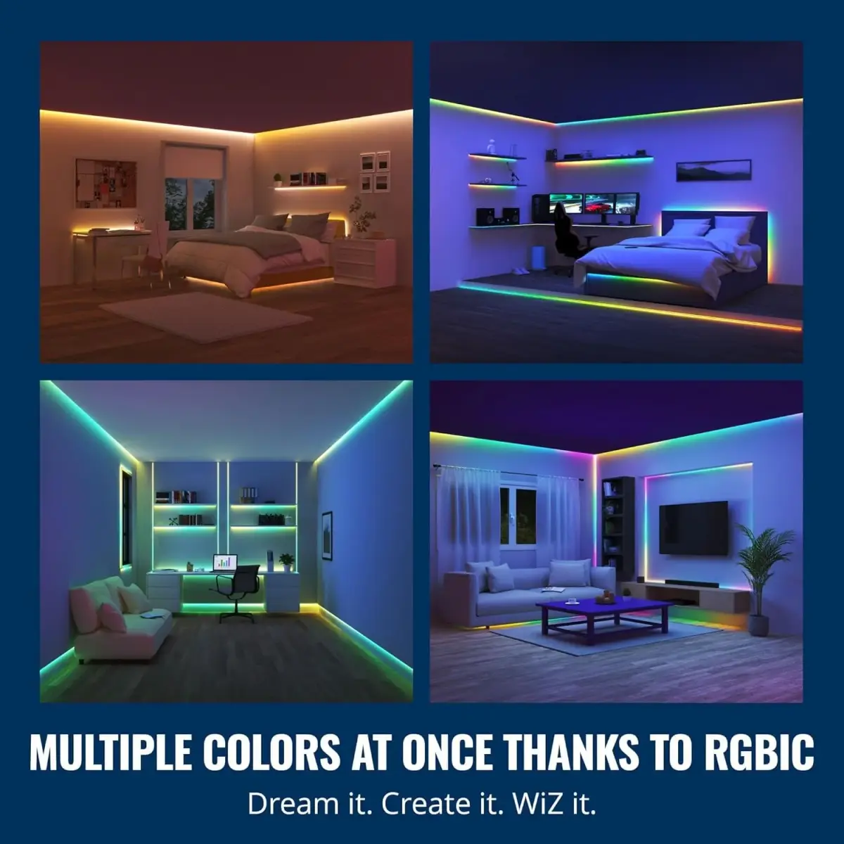 WiZ Connected 16.4 ft RGBIC LED Light Strip | Flowing Multicolor, App/Voice Control, Cuttable - view 3