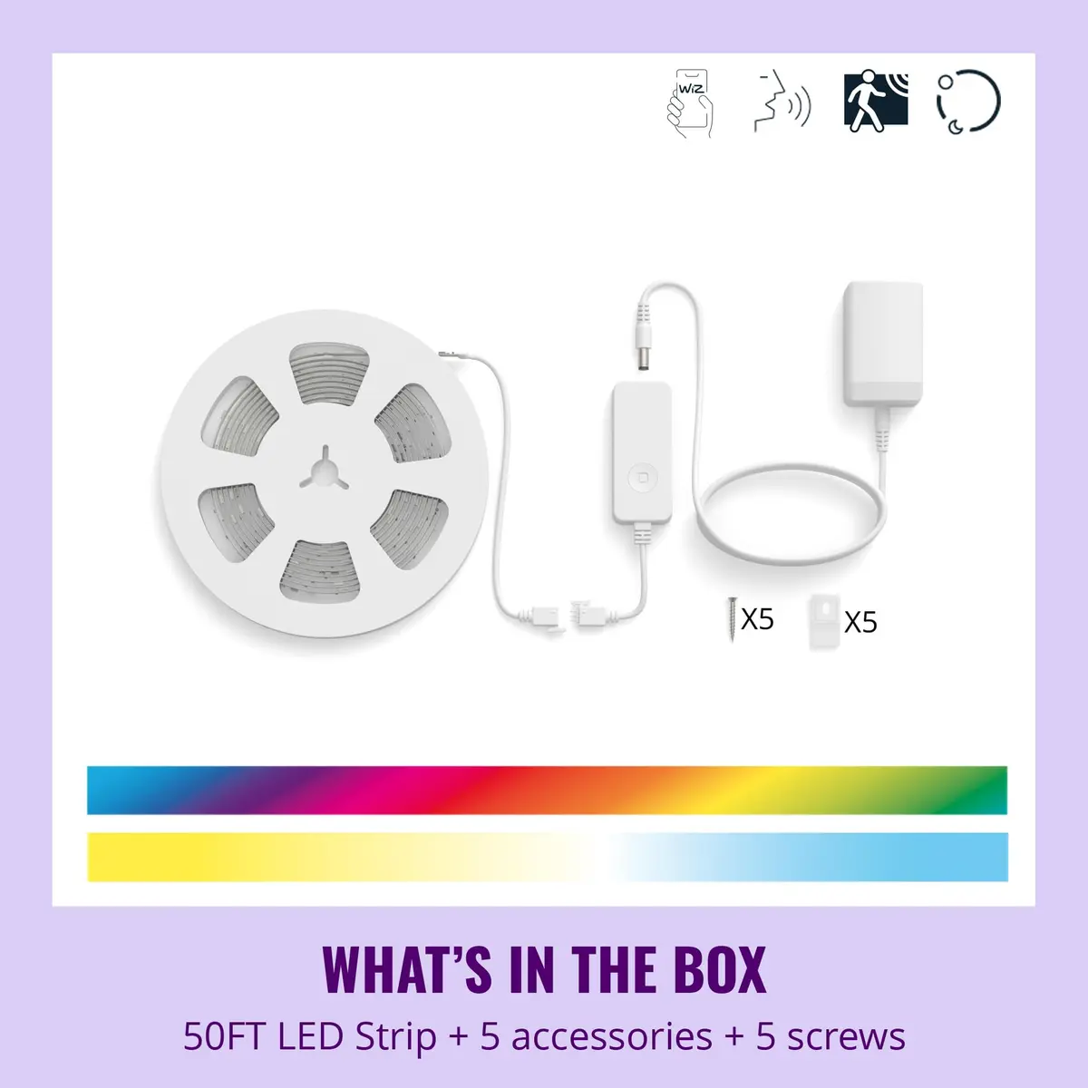 WiZ Connected Smart LED Light Strip 15.24m (50ft) | Full Color RGB, App & Voice Control, Sunset/Sunrise Automation - view 2