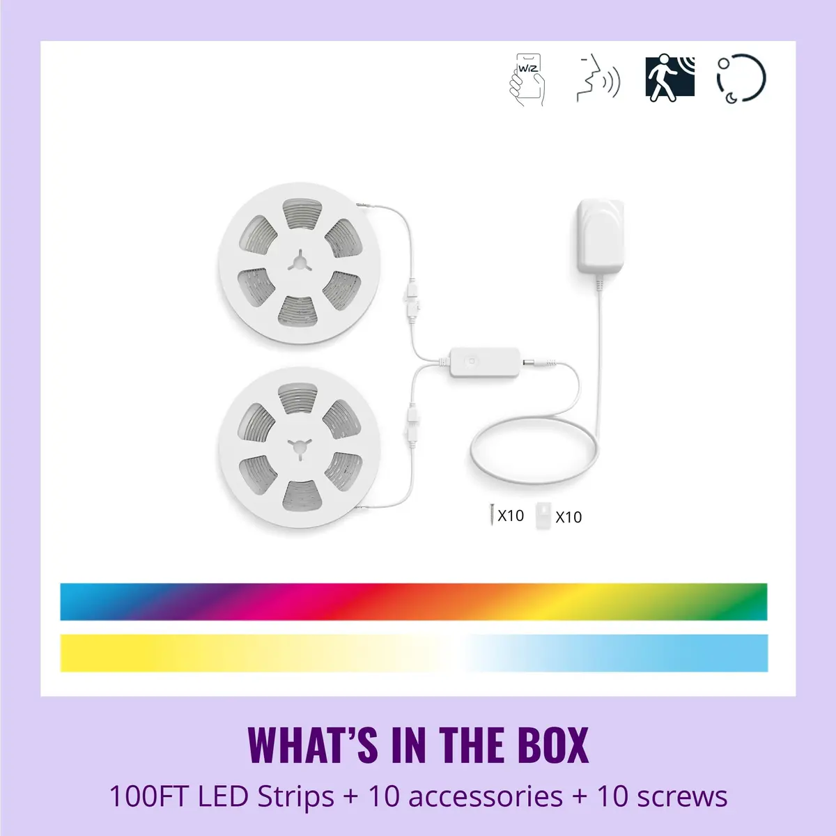 WiZ Connected Smart LED Light Strip 30.48m (100 ft) | Full Color RGB, Sunset to Sunrise Automation - view 2