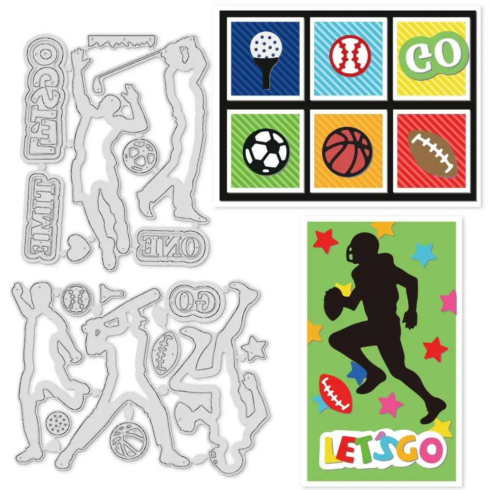 INFUNLY Sports Themed Die Cuts Set with GO TEAM ONE Phrases | 7.8 x 4.45 inches (19.8 x 11.3 cm) - main product image
