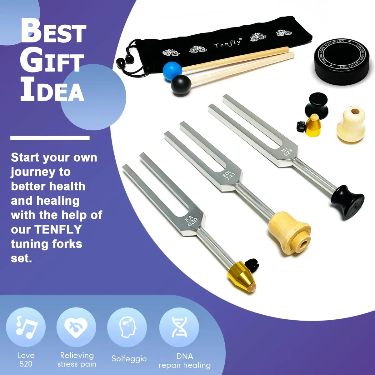 TENFLY Solfeggio Tuning Fork Set 10-Piece 174 Hz - 963 Hz | Medical-Grade Aluminum Alloy - view 4